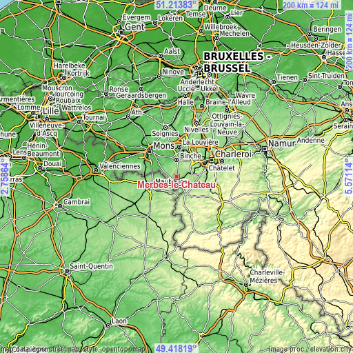 Topographic map of Merbes-le-Château