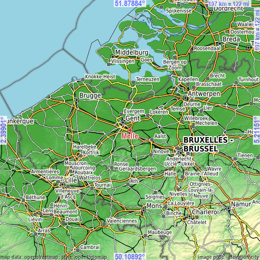 Topographic map of Melle