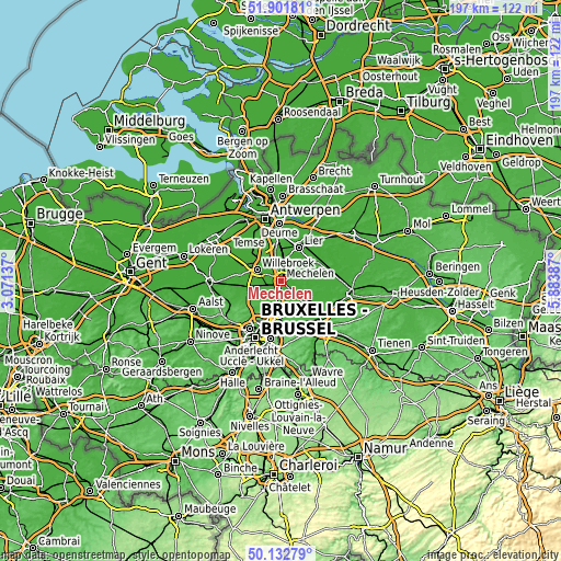 Topographic map of Mechelen