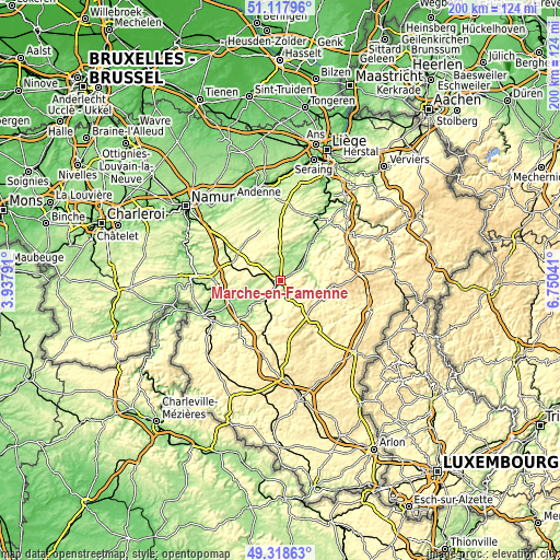 Topographic map of Marche-en-Famenne