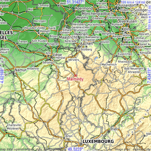 Topographic map of Malmédy