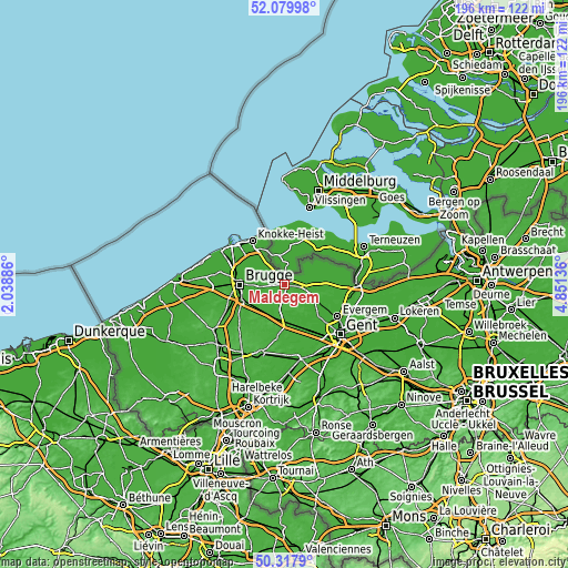 Topographic map of Maldegem