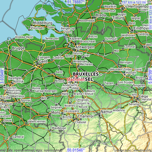 Topographic map of Machelen