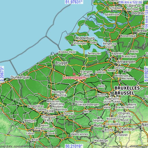 Topographic map of Lovendegem