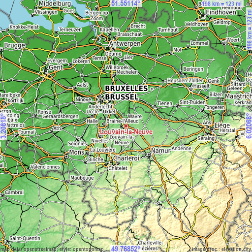Topographic map of Louvain-la-Neuve