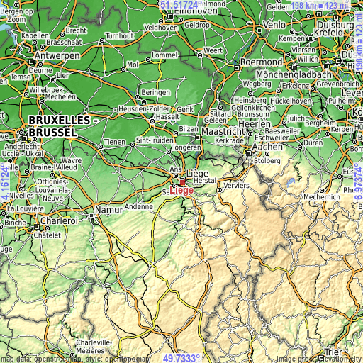 Topographic map of Liège