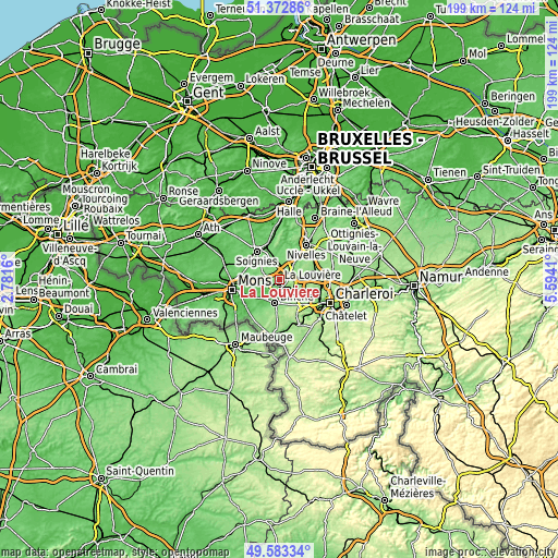 Topographic map of La Louvière