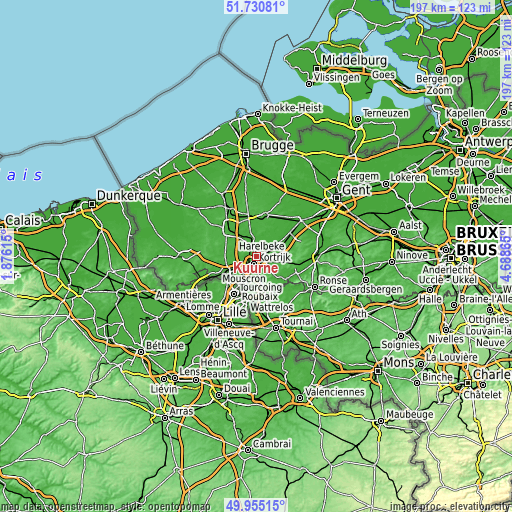 Topographic map of Kuurne