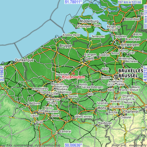 Topographic map of Kruishoutem