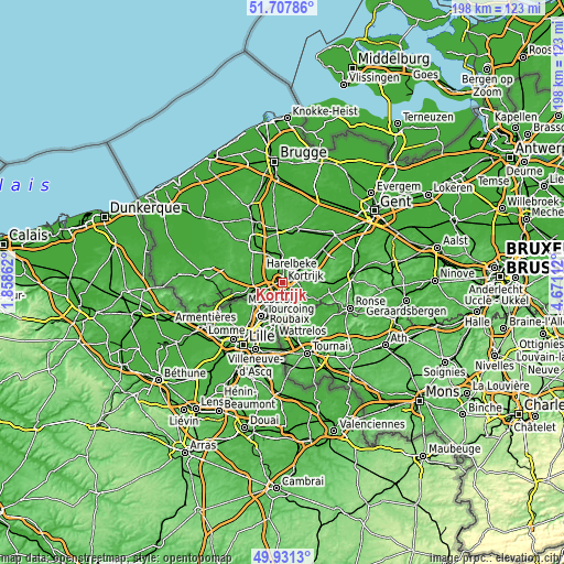 Topographic map of Kortrijk