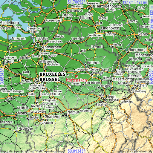 Topographic map of Kortenaken