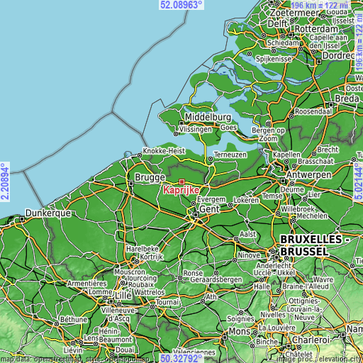 Topographic map of Kaprijke