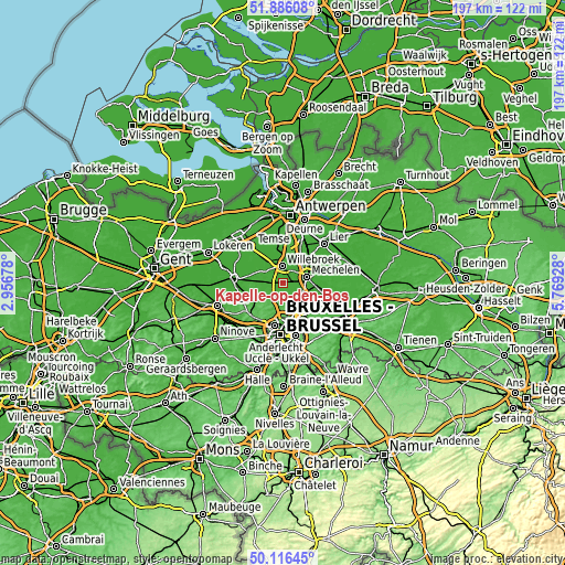 Topographic map of Kapelle-op-den-Bos