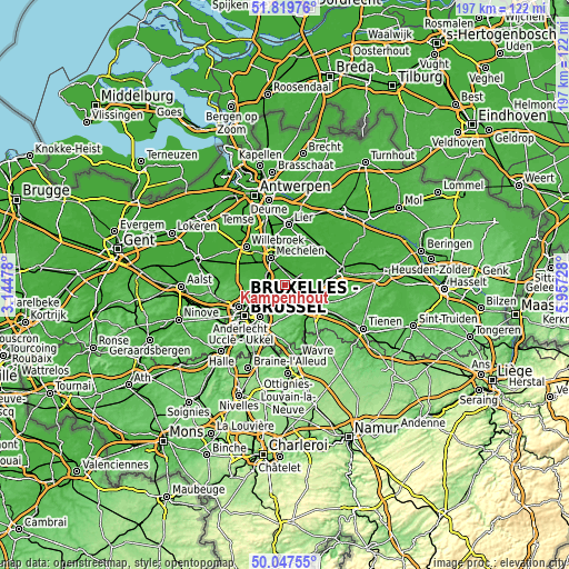 Topographic map of Kampenhout