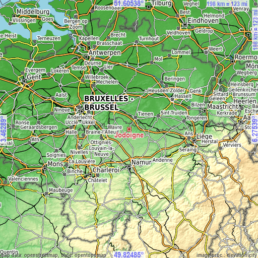 Topographic map of Jodoigne