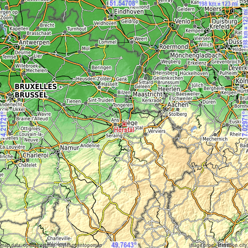 Topographic map of Herstal