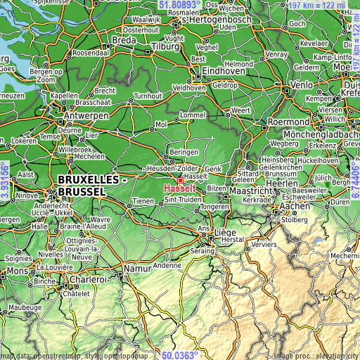 Topographic map of Hasselt