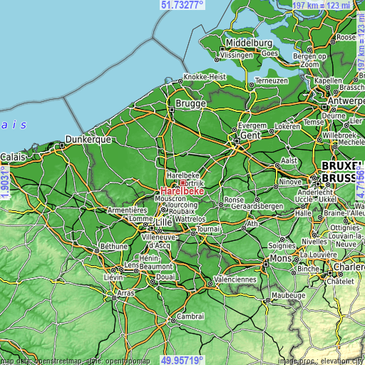Topographic map of Harelbeke