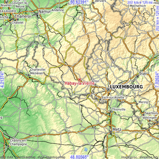 Topographic map of Habay-la-Vieille