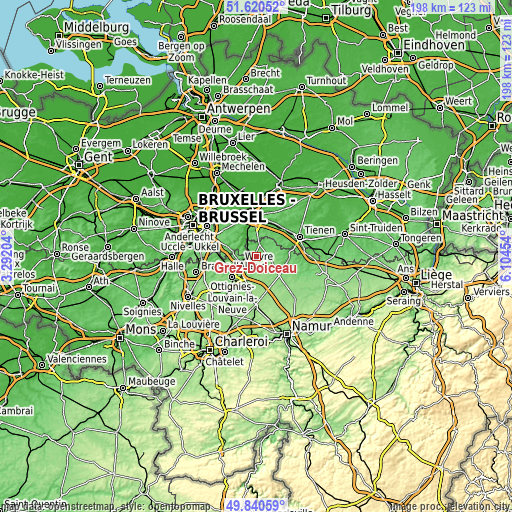 Topographic map of Grez-Doiceau