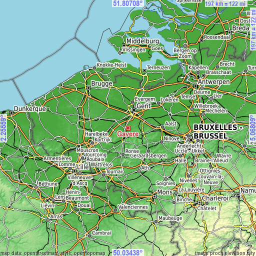 Topographic map of Gavere