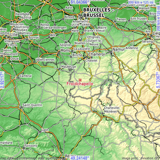 Topographic map of Froidchapelle