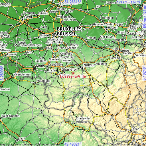 Topographic map of Fosses-la-Ville