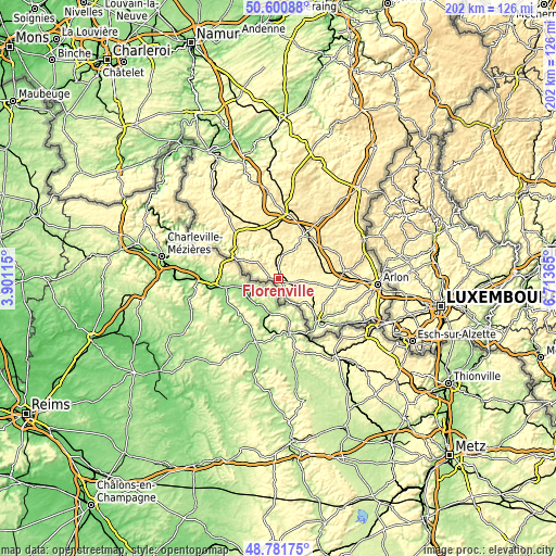 Topographic map of Florenville