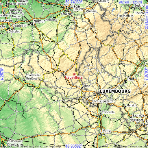 Topographic map of Fauvillers