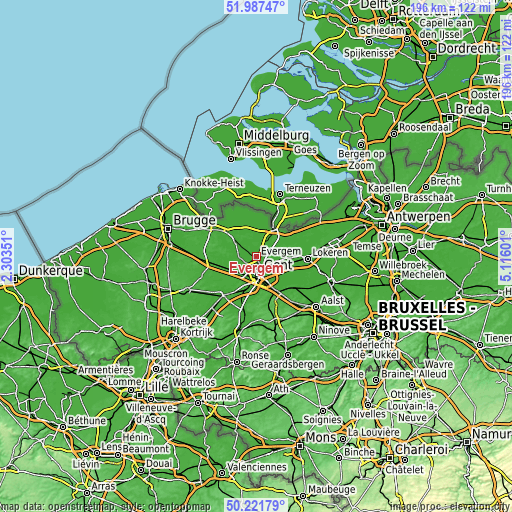 Topographic map of Evergem