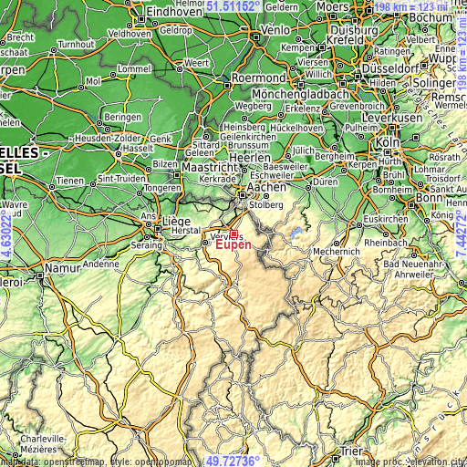 Topographic map of Eupen
