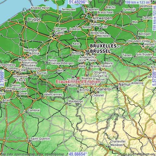 Topographic map of Écaussinnes-d’Enghien