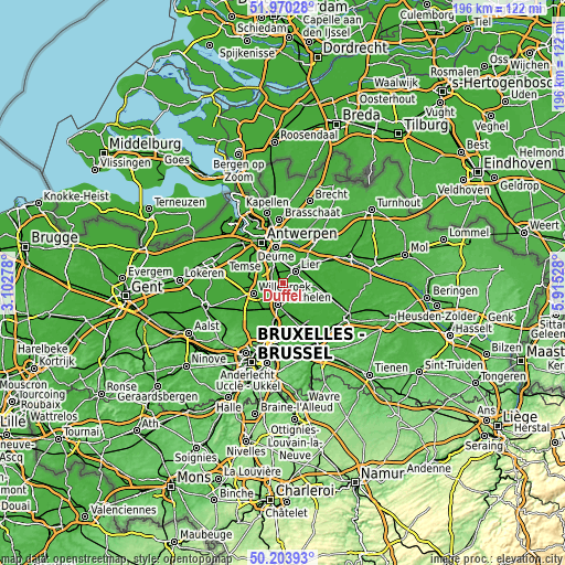 Topographic map of Duffel