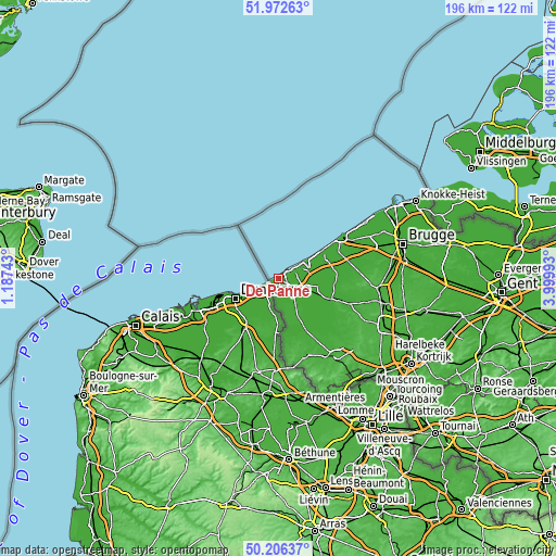 Topographic map of De Panne