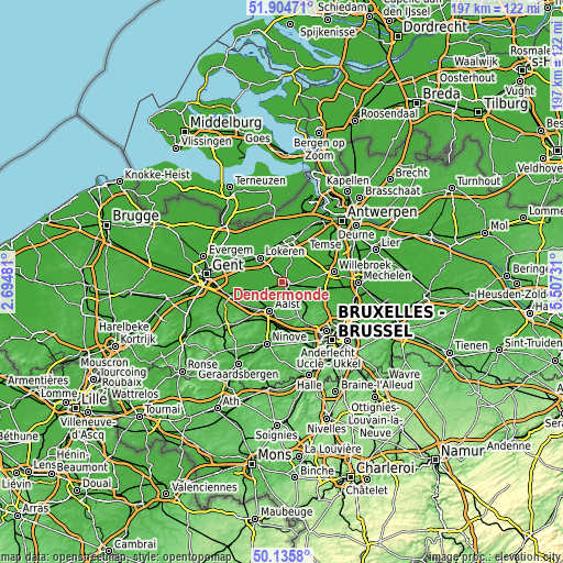 Topographic map of Dendermonde