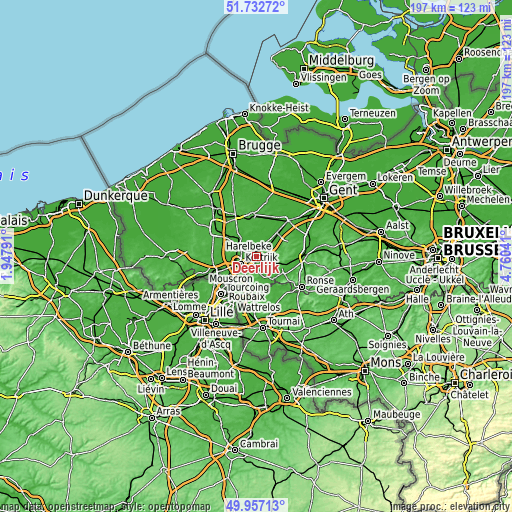 Topographic map of Deerlijk