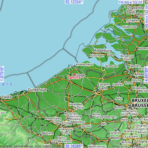 Topographic map of Damme