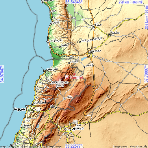 Topographic map of El Hermel