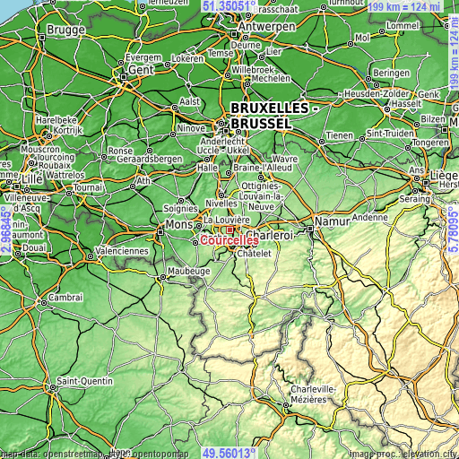 Topographic map of Courcelles
