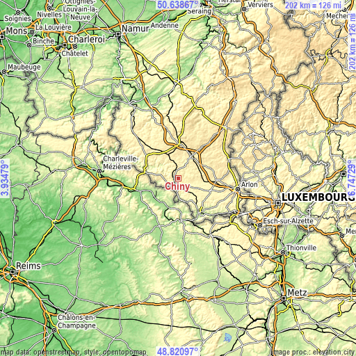 Topographic map of Chiny