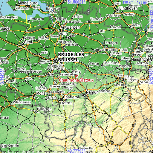 Topographic map of Chaumont-Gistoux