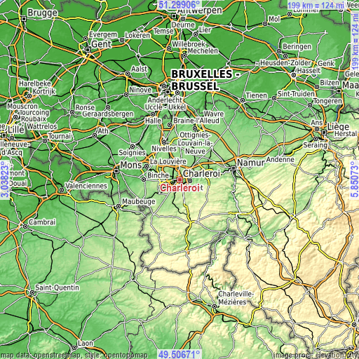 Topographic map of Charleroi