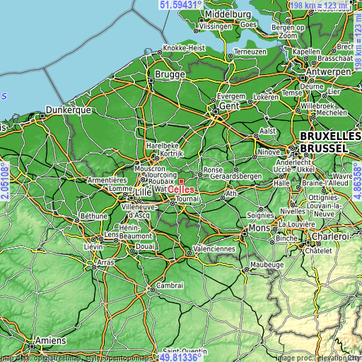 Topographic map of Celles