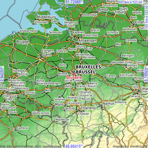 Topographic map of Brussels