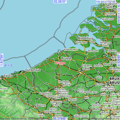 Topographic map of Brugge