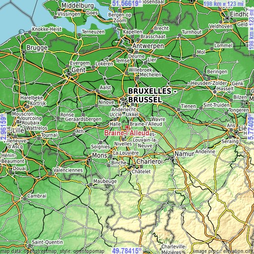 Topographic map of Braine-l'Alleud