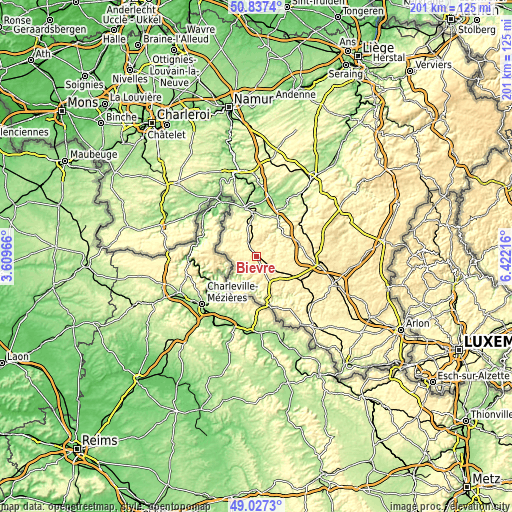 Topographic map of Bièvre