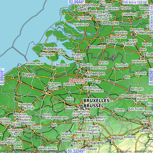 Topographic map of Beveren