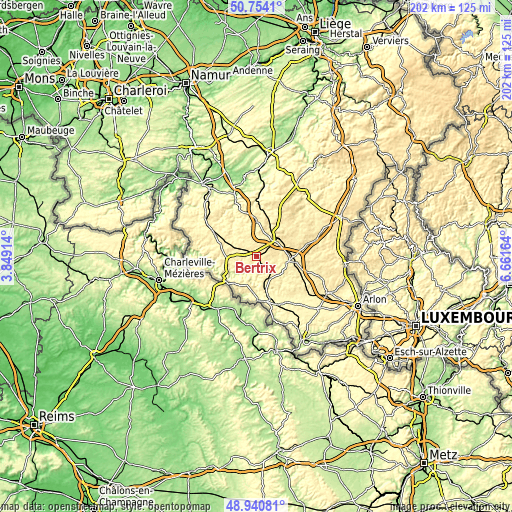 Topographic map of Bertrix