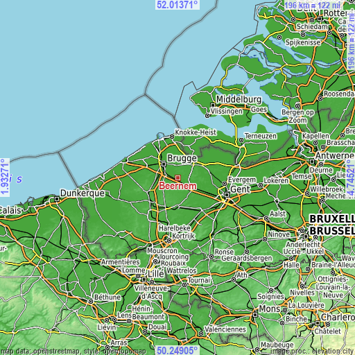 Topographic map of Beernem